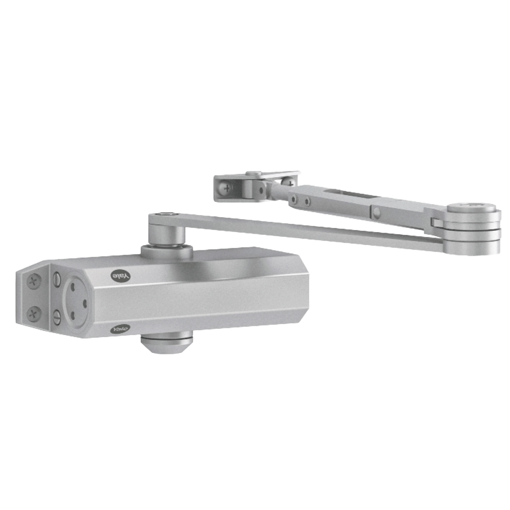 Chiudiporta con braccio articolato - Montato a parete e reversibile - Apertura con forza ridotta - Per porte fino a 120 kg e 1400 mm - Velocità regolabile - Adatto per qualsiasi tipo di porta