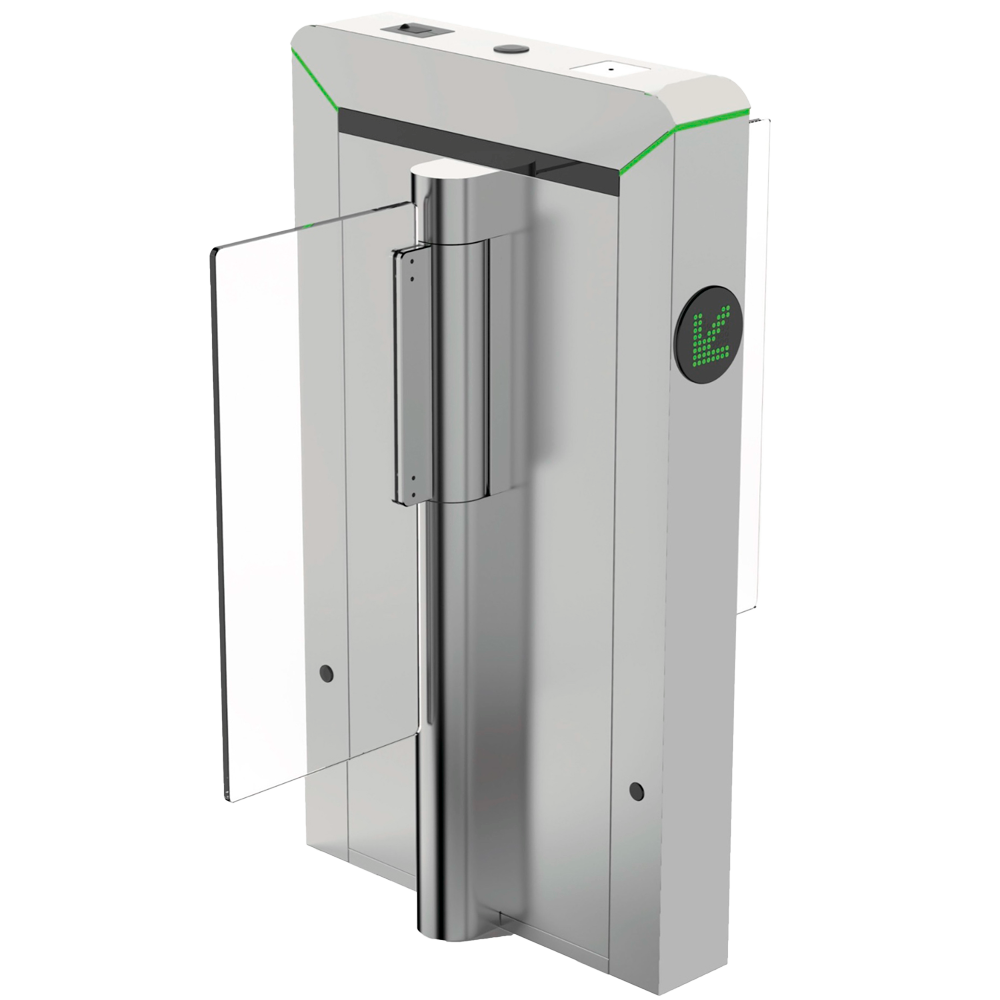 Varco ad accesso bidirezionale - Portello compatto con barriera in acrilico pieghevole - Orari