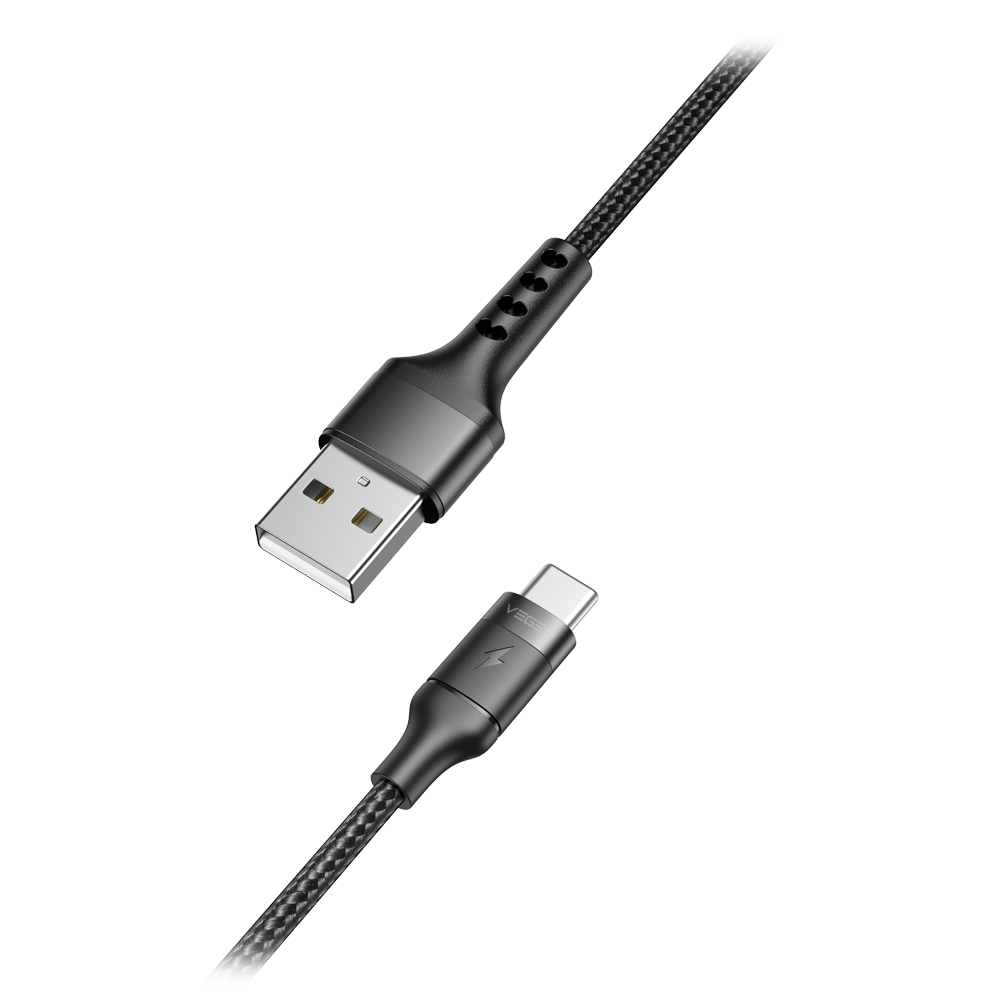 Veger - Cavo USB 2.0 per portatili - Ricarica veloce PD100W - Da USB-A a USB-C - Guaina in metallo, Nylon intrecciato  - Lunghezza 1.5m