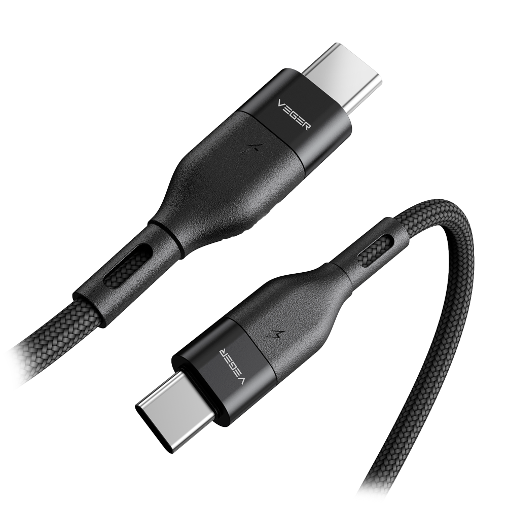 Veger - Cavo USB2.0 per portatili - Ricarica veloce PD65W - Da USB-C a USB-C - Guaina in metallo, Nylon intrecciato  - Lunghezza 1.2m