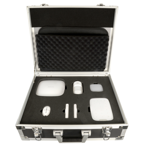 Valigetta Demo  - Kit di allarme professionale - Certificato Grado 2 - Comunicazione Ethernet e GPRS - Senza fili 868 MHz Jeweller - App Cellulare e Web / Colore bianco