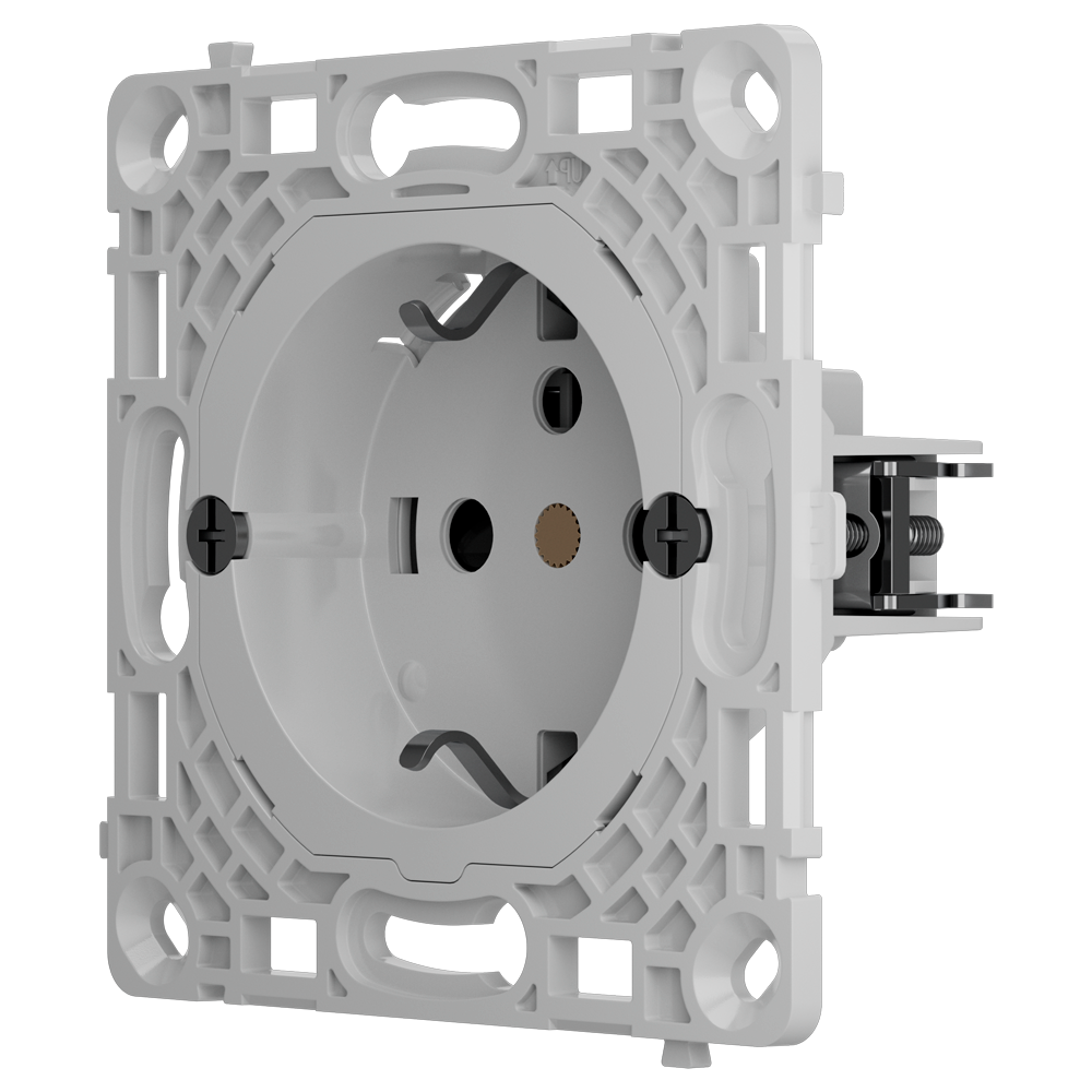 Presa verticale di base tipo F - Alimentazione 250 V AC 50/60 Hz - Fino a 3.6 kW (carico resistivo a 250 V) - Protezione da polvere e spruzzi - Protezione contro l'inserimento di oggetti - Nessun telecomando