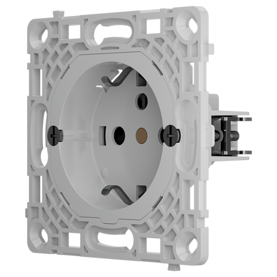 Presa verticale di base tipo F - Alimentazione 250 V AC 50/60 Hz - Fino a 3.6 kW (carico resistivo a 250 V) - Protezione da polvere e spruzzi - Protezione contro l'inserimento di oggetti - Nessun telecomando