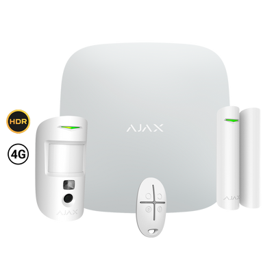 Kit di allarme professionale - Certificato Grado 2 - Comunicazione Ethernet e dual SIM 4G (LTE) - Senza fili868 MHz Jeweller e Wings - Ajax HUB 2