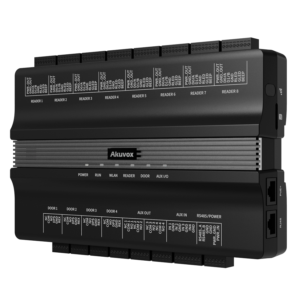 Controller di accesso PoE - Scheda EM/MF e PIN - 100.000 utenti | 200.000 registri - 8 lettori per Wiegand | 8 lettori per OSDP - Relè per 4 porte | WiFi e LTE - Connessione via Cloud | Uscite 12V
