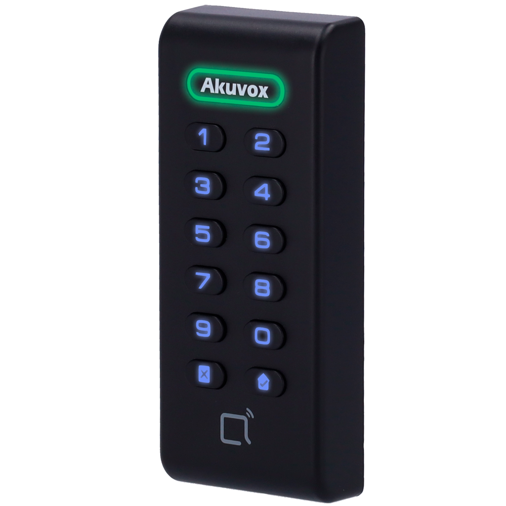 Lettore di accesso - Accesso tramite scheda EM/MF e PIN - Indicatore a LED e acustico - Wiegand 26/34 - Compatibile con i dispositivi Akuvox e di terze parti - Adatto per uso esterno IP65  | Plastica