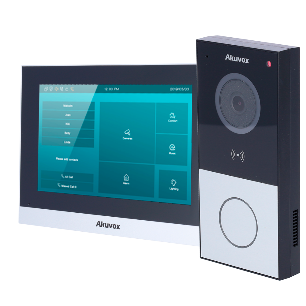 Kit de videoportero Linux - 2 hilos &amp; WiFi | Placa y monitor - Audio bidireccional Crystal Clear - Lector MF