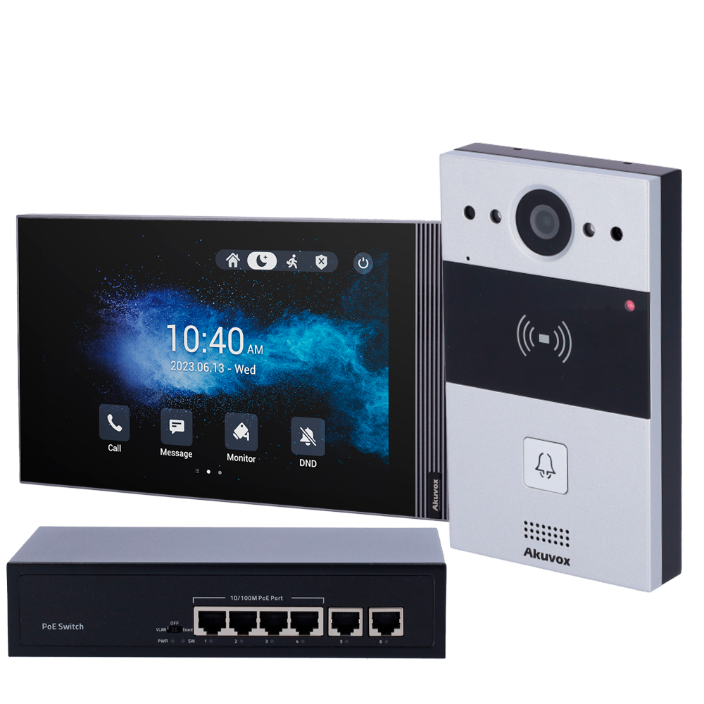 Kit videocitofonico su base LINUX - IP | Postazione esterna e monitor - Audio bidirezionale Crystal Clear - Lettore EM/MF e NFC | PoE Standard - 2 uscite relè | Antivandalo - Connessione Cloud