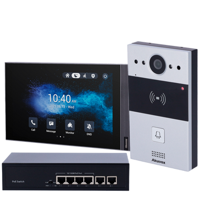 Kit videocitofonico Android - IP | Postazione esterna e monitor - Audio bidirezionale Crystal Clear - Lettore EM/MF e NFC | PoE Standard - 2 uscite relè | Antivandalo - Connessione Cloud