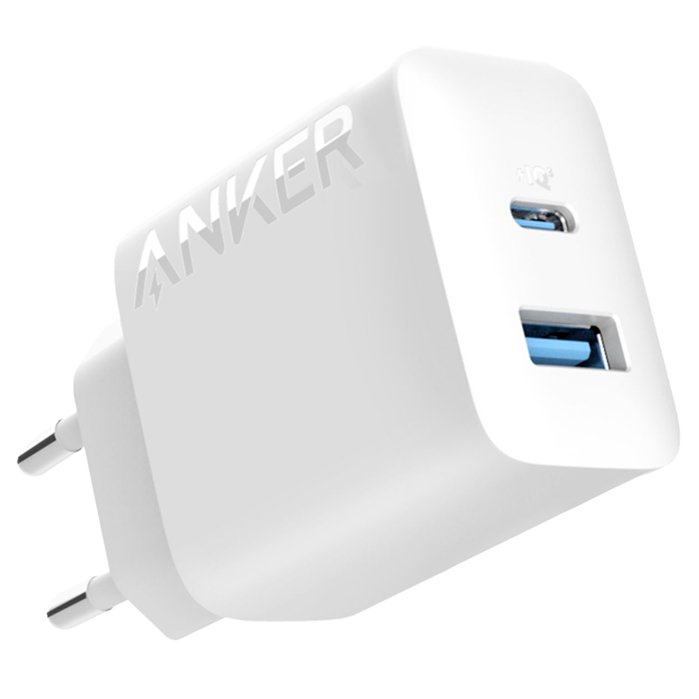 Anker - Caricabatterie USB - Potenza 20W - Ricarica veloce  - Uscita USB-C e USB-A - Colore bianco