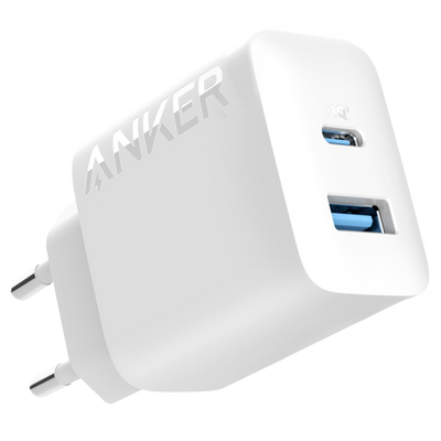 Anker - Caricabatterie USB - Potenza 20W - Ricarica veloce  - Uscita USB-C e USB-A - Colore bianco