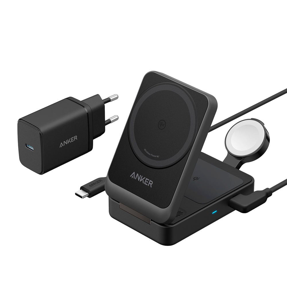 Caricabatterie wireless Anker 3 in 1 - Tecnologia Magsafe - Ricarica veloce: iPhone