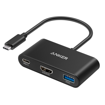Anker - Hub USB-C 3 in 1 - Supporta la ricarica PD100W - Trasferimento dati da 5Gbps - Ammette risoluzione 4K@30Hz  - 1xUSB-C