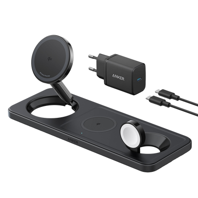Caricabatterie wireless Anker 3 in 1 - Tecnologia MagGo - Ricarica veloce: iPhone