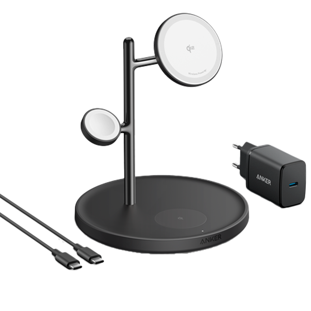 Caricabatterie wireless Anker 3 in 1 - Tecnologia MagGo - Ricarica veloce: iPhone