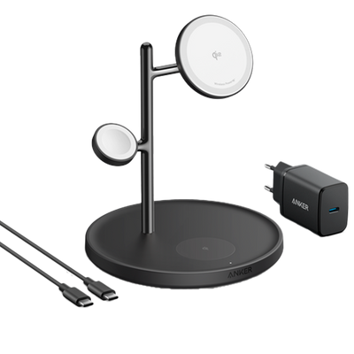 Caricabatterie wireless Anker 3 in 1 - Tecnologia MagGo - Ricarica veloce: iPhone