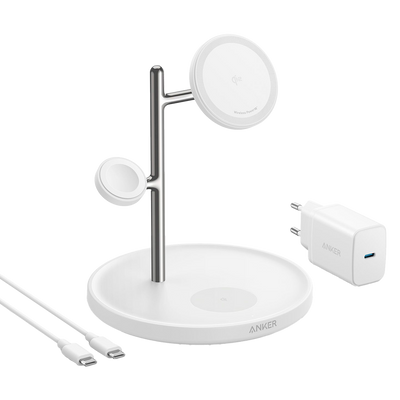 Caricabatterie wireless Anker 3 in 1 - Tecnologia MagGo - Ricarica veloce: iPhone