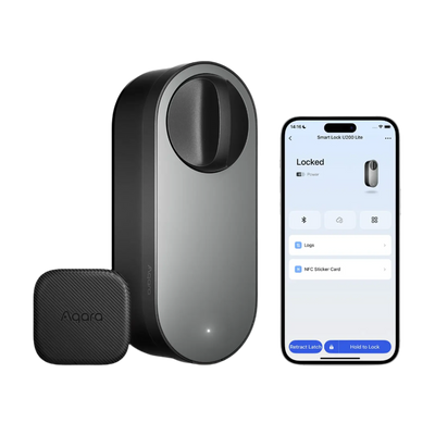 Aqara Cerradura inteligente U200 Lite Negro - Matter over Thread / Bluetooth &amp; NFC  - Requiere  AQARA HUB M3 / Border Router - Pegatina NFC (DOT) / Apertura remota - Batería Recargable - Soporta Apple Homekit