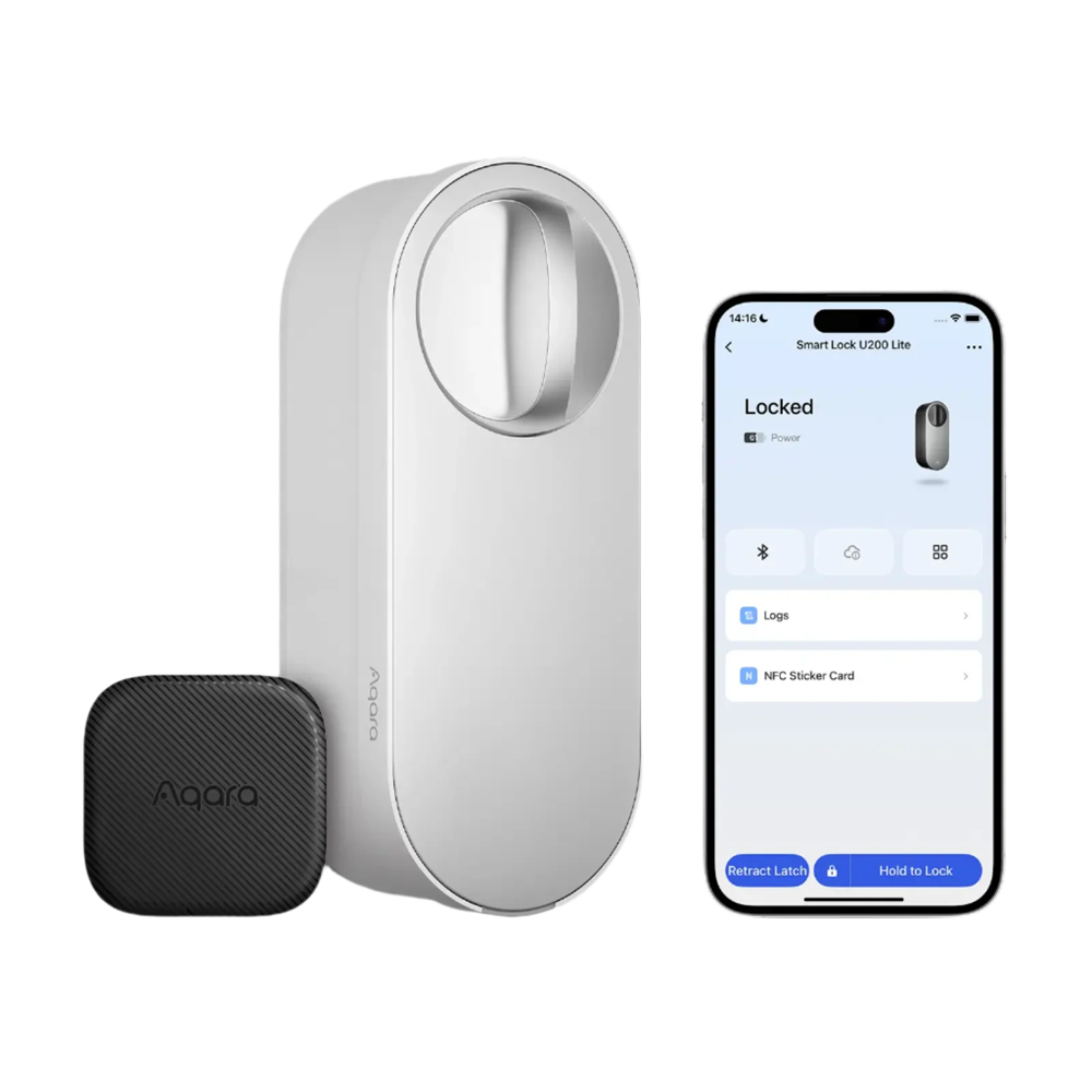 Aqara Cerradura inteligente U200 Lite Blanco - Matter over Thread / Bluetooth &amp; NFC  - Requiere  AQARA HUB M3 / Border Router - Pegatina NFC (DOT) l / Apertura remota - Batería Recargable - Soporta Apple Homekit