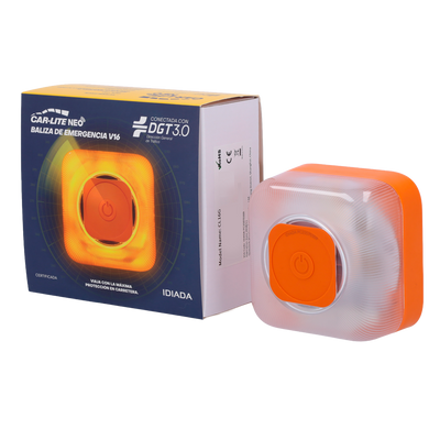 Baliza compatible con plataforma DGT 3.0 - Luz de emergencia 360º visible hasta 1km - Protección IP54 - Activación con solo 1 botón - Base imantada con alta adherencia - 4 pilas AA intercambiables sin herramienta