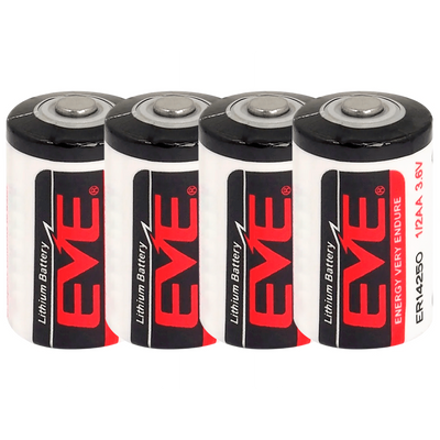 EVE - Pila  1/2 AA / ER14250 - Litio. Voltaggio 3.6 V - Prezzo per batteria. Pack da 4 batterie - Capacità nominale 1200 mAh - Compatibile con i prodotti a catalogo