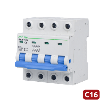 Interruptor magnetotérmico - Corriente nominal 16A - 4 polos (instalaciones trifásicas) - Curva tipo C - Para carril DIN