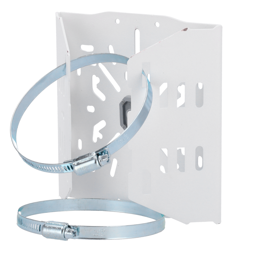 Staffa per pali/lampioni - Per telecamere bullet o dome - Design universale - Adatto per esterni - Colore bianco - Passacavo