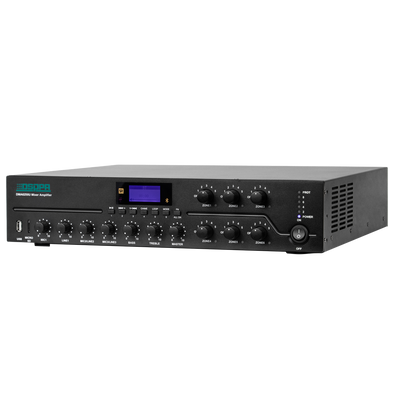 Mini mixer digitale - Amplificatore 100V - Lettore USB / Radio FM / Blutooth - Potenza nominale 250W - Fino a 6 zone - Dispone di telecomando