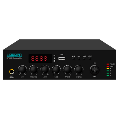 Mini mixer digitale - Amplificatore 100V - Lettore USB / Radio FM / Blutooth - Potenza nominale 60W - Uscita di linea - Dispone di telecomando