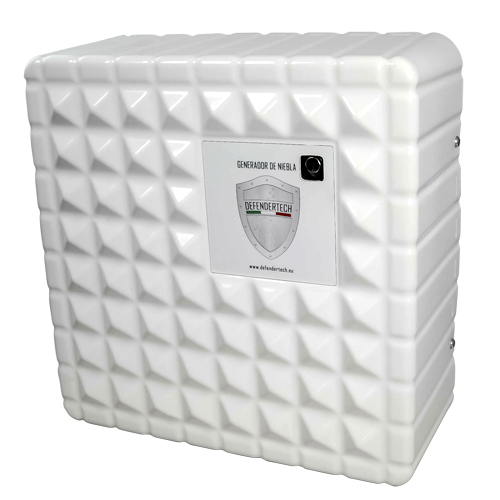 Nebbiogeno Defendertech - 2 relè Ajax installati per l'attivazione e lo sparo - 415 m3 in 60" - Batteria non inclusa - Fino a 4.5 minuti di capacità - Non lascia tracce dopo l'erogazione della nebbia