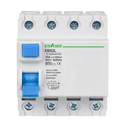 FENIVA | Interruttore differenziale - Corrente nominale 25A - 4 poli (installazioni trifase) - Sensibilità 300mA - Tipo di attivazione AC - Per guida DIN / Conforme alle norme IEC/EN 61008-1