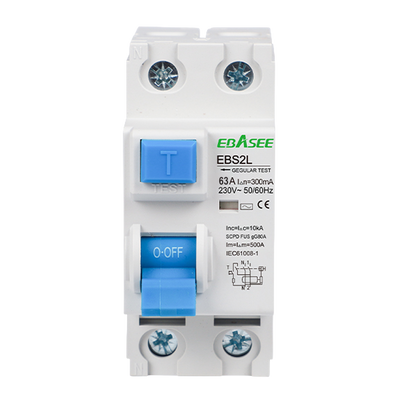 FENIVA | Interruttore differenziale - Corrente nominale 63A - 2 poli (installazioni monofase) - Sensibilità 300mA - Tipo di scatto A - Per guida DIN / Conforme alle norme IEC/EN 61008-1