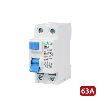 Interruptor diferencial - Corriente nominal 63A - 2 polos (instalaciones monofásicas) - Sensibilidad 30mA - Tipo de disparo A - Para carril DIN