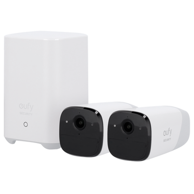 Kit 2 Telecamere + 1 HomeBase Eufy by Anker - 2K / 13400 mAh / Sensore PIR + Persone - HomeBase WiFi / LAN / RF con sirena - Storage integrato 16 GB   - Autonomia fino a 1 anno - Adatto per esterni IP67