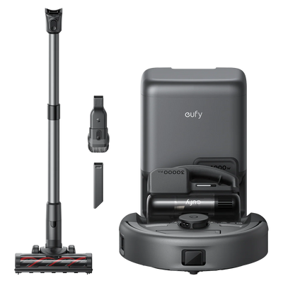 Robot Aspirador Eufy E20 3-en-1 - Potencia máxima de 30.000 Pa - Base de autovaciado - Limpieza a presión  / Navegación láser triple - Mapas Varios Pisos  - Alexa / Google / Siri