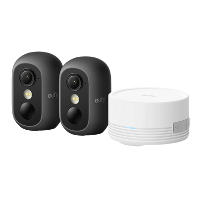 FENIVA | EufyCam C35 2+1 (HomeBase Mini) - Visione notturna a colori PureColor - L'AI rileva persone, veicoli e animali domestici - MicroSD fino a 256 GB / HomeBase Mini: 1TB - Batteria ricaricabile 6500 mAh integrata - Adatto per esterni IP67