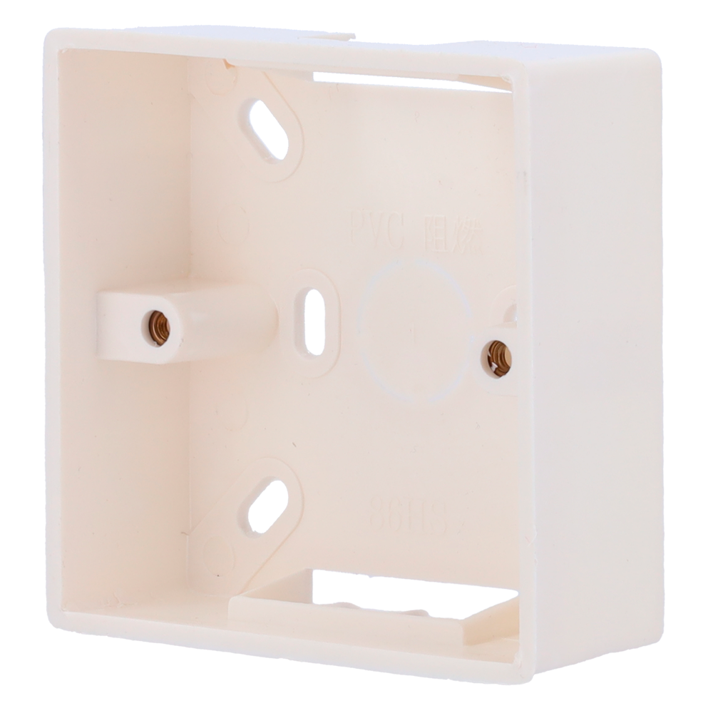 Box per pulsante - Compatibile con la selezione dei prodotti - Montaggio ad incasso - Fabbricato in plastica - Misure 86 (H) x 86 (l) x 33 (P) mm - Foro di collegamento