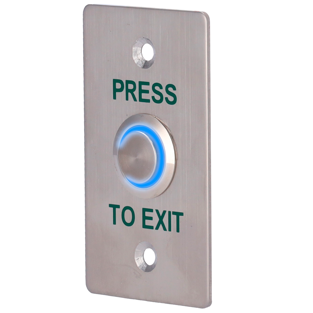 Pulsante di apertura della porta con LED - Uso professionale - Testato 100.000 usi - NO/NC/COM | Montaggio a incasso o in superficie - Misure 86 (H) x 50 (l) x 29 (P) mm - Realizzato in acciaio inox