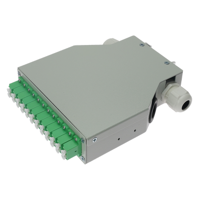 FENIVA | Box di distribuzione in fibra ottica per guida DIN - Include 12 adattatori LC duplex preinstallati - Finitura APC per una bassa perdita di segnale ottico - Vassoio di giunzione interno integrato - Viene fornito vuoto, senza pigtail - Superfic...