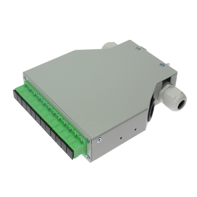 FENIVA | Box di distribuzione in fibra ottica per guida DIN - Include 12 adattatori SC simplex preinstallati - Finitura APC per una bassa perdita di segnale ottico - Vassoio di giunzione interno integrato - Viene fornito vuoto, senza pigtail - Superfi...