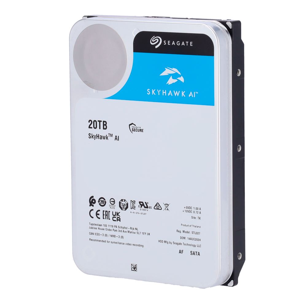 Hard Disk Seagate Skyhawk AI - Capacità 20 TB - Interfaccia SATA 6 GB/s - Fino a 32 trasmissioni di intelligenza artificiale - Modello ST20000VE002 - Speciale per videoregistratore di rete (NVR)