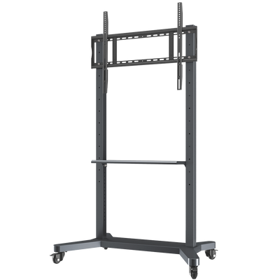 Supporto da pavimento con rotelle e portaoggetti - Peso supportato 100Kg - VESA 800x600mm - Altezza regolabile