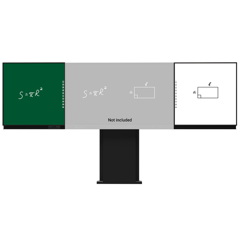 Compatibile con l'opzione interattiva IB-TE-YL-86E2  - Lavagna laterale sinistra per gesso  - Lavagna laterale destra per pennarello - Digitalizzazione della scrittura su Windows - Supporto regolabile a parete e a pavimento