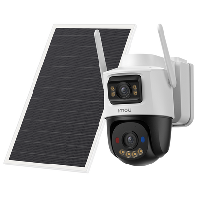 Kit Cámara AOV Dual kit 5MP+5MP - 4G+SIM / WiFi/ 10000 mAh / Panel Solar 8W - 3.6mm / Autotracking / IR + Full-color - Audio bidireccional / Sirena + Flash azul-rojo - IMOU SENSE humanos + 128GBSD  - Apta para exterior