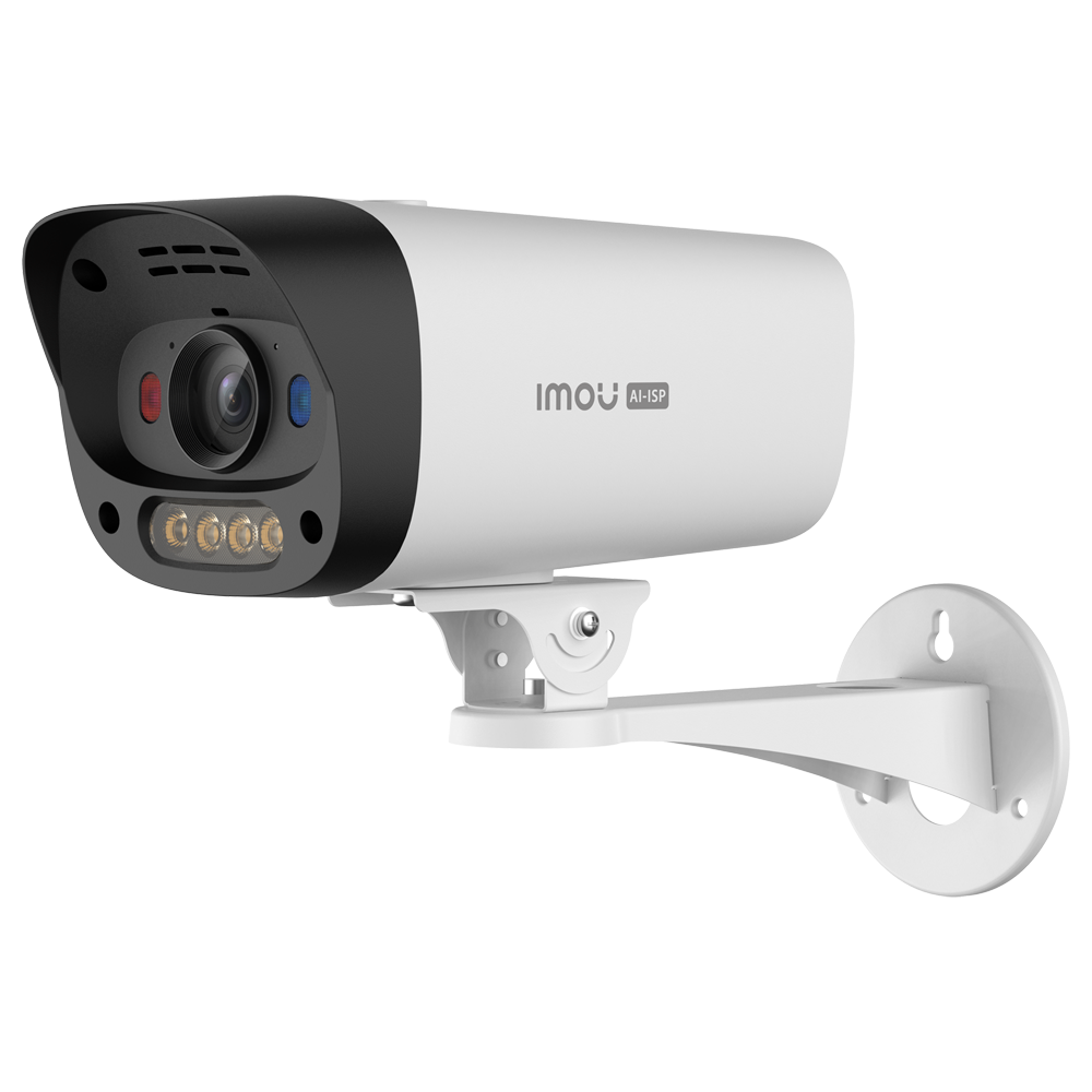 FENIVA | Cámara PU5E 6MP - Conexión PoE / Cámara de metal - 2.8 mm / IR 30 + Aurora Full Color - Audio bidireccional / Sirena + Flash azul-rojo - IMOU SENSE / AOR - Apto para exterior / IP67