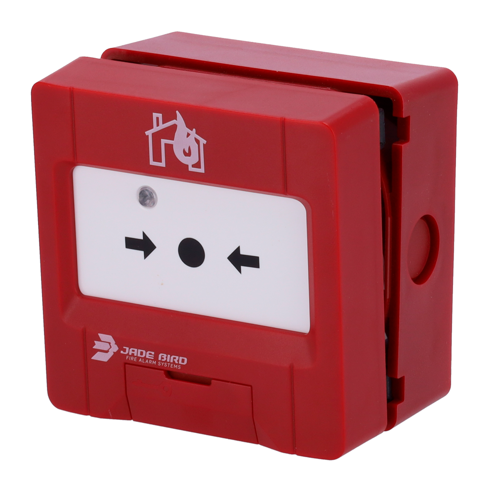 Pulsante analogico Jade Bird - Resettabile - Indicatore luminoso e visivo di attivazione - Contatto pulito ausiliario - Certificato EN 54-11