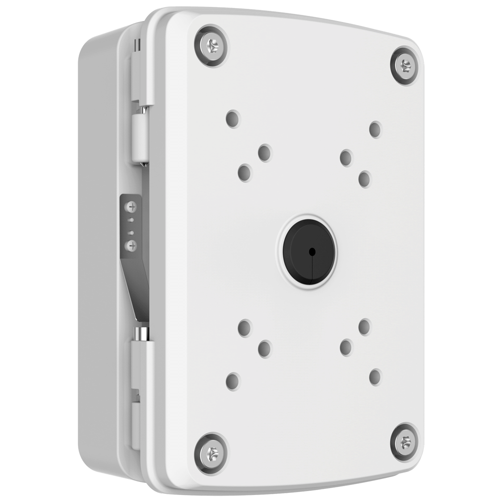 Scatola di giunzione - Per telecamere bullet o dome - Per esterni - Installazione a tetto o parete - Colore bianco - Passacavo