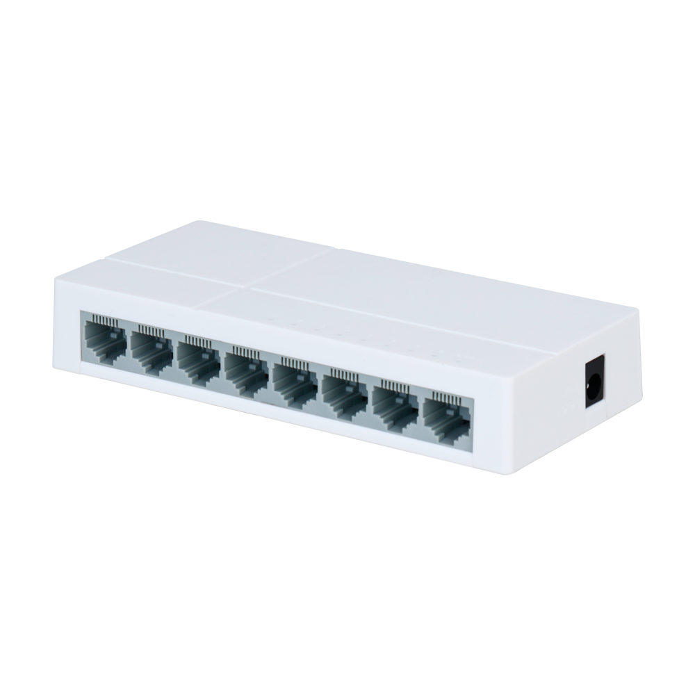 Switch Branded Fast Ethernet - 8 porte RJ45 - Velocità 10/100Mbps - Buffer migliorato per trasmissione video - Plug and Play - Alloggiamento in Plastica