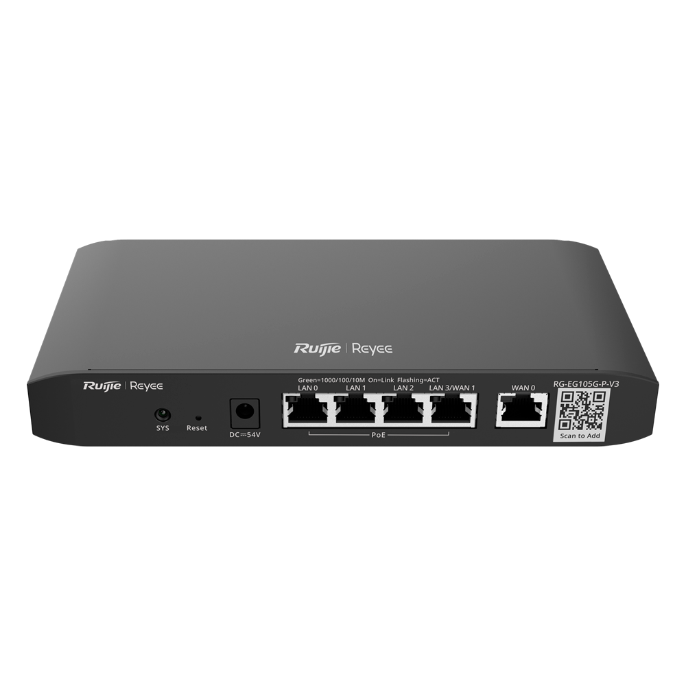Reyee Router PoE Controller Cloud - 4 Porte PoE+ RJ45 GE + 2 Porte RJ45 GE - 5 Porte RJ45 10/100 /1000 Mbps - Supporta fino a 2 WAN per il failover o il bilanciamento - Fino a 600 Mbps di larghezza di banda - Server VPN IPSec