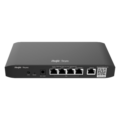 Reyee Router PoE Controller Cloud - 4 Porte PoE+ RJ45 GE + 2 Porte RJ45 GE - 5 Porte RJ45 10/100 /1000 Mbps - Supporta fino a 2 WAN per il failover o il bilanciamento - Fino a 600 Mbps di larghezza di banda - Server VPN IPSec